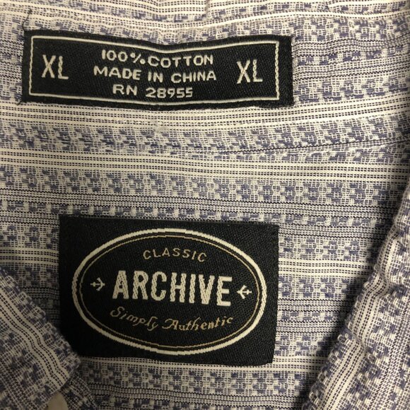 Archive Shirt Mens Size XL Blue White Striped Button Down Cotton Long Sleeve - Picture 5 of 6